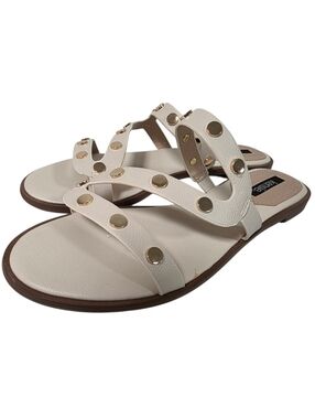 Kensie Ivory / Cream Studded Slide Sandals New In Box Gold Stud Flat Slides Sz 8
